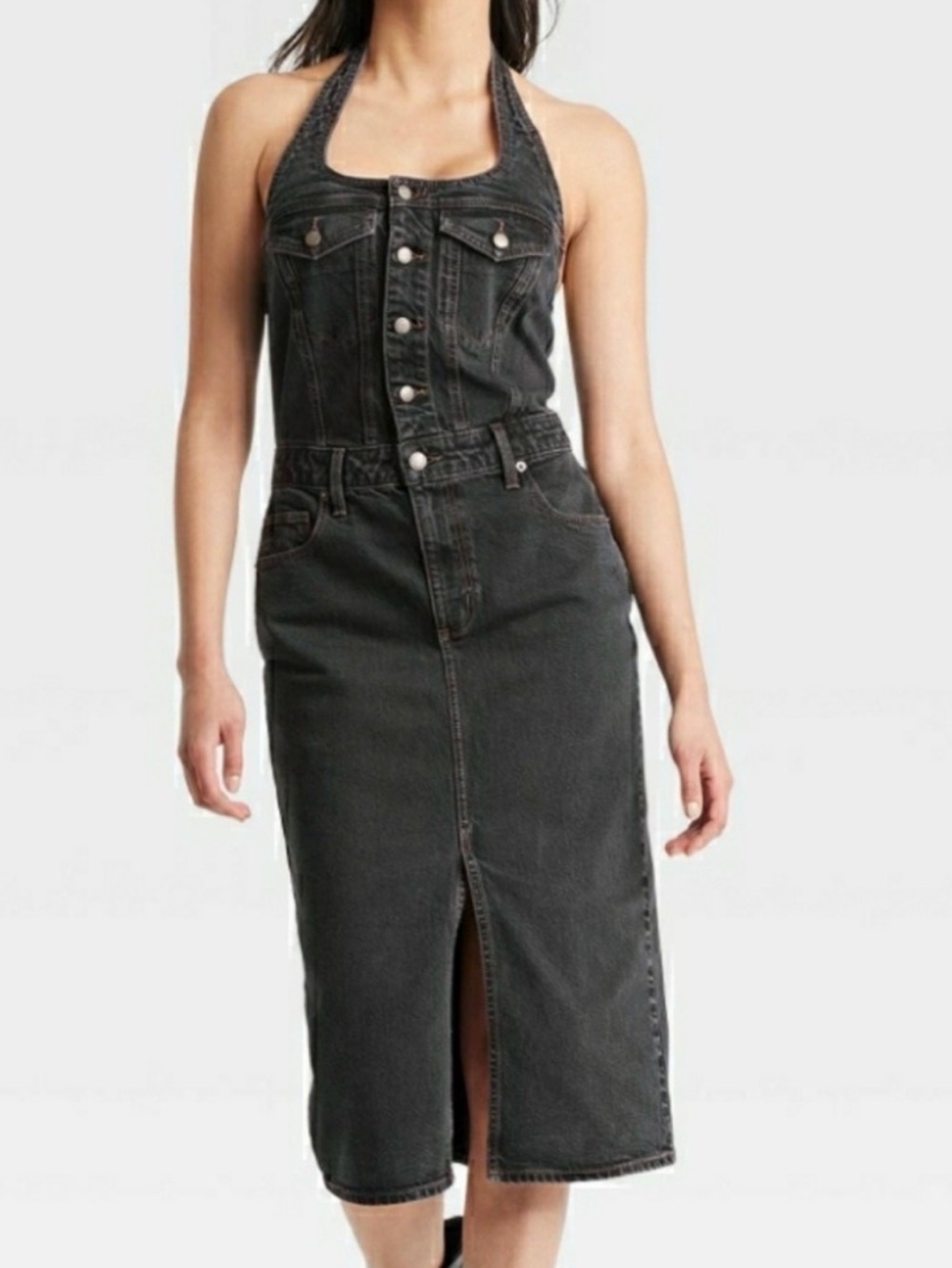 Universal Thread Black Denim Halter Midi Dress